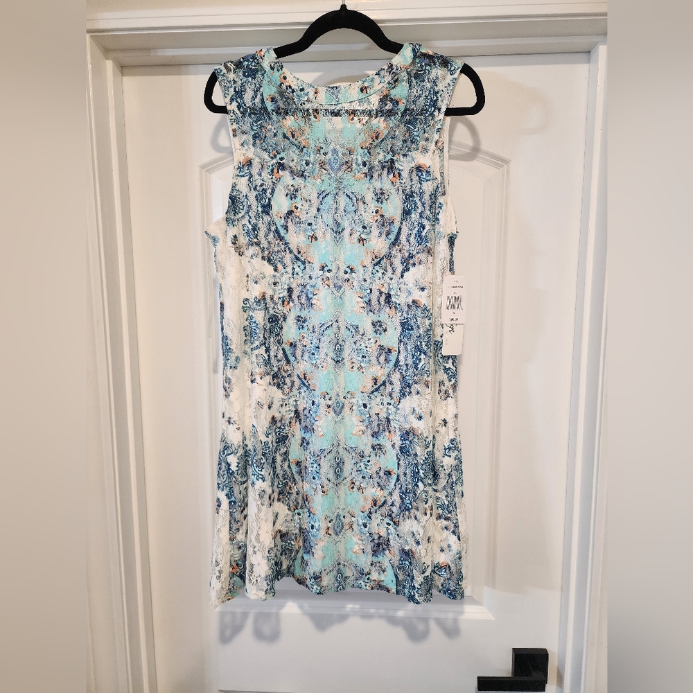 Floral Lace Dress in Blue and White